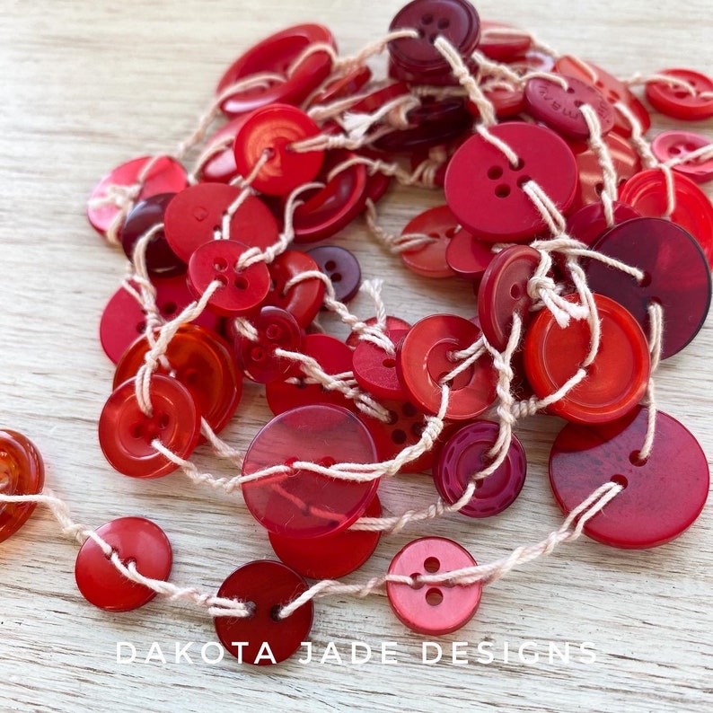 Red 6FT Button Garland, Christmas Garland, Farmhouse Garland, Primitive ...