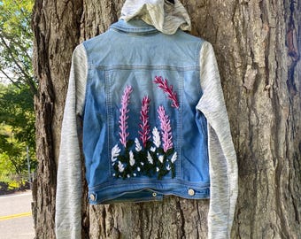 Floral Jean Jacket. large 10/12.  Embroidery. Denim Jacket.