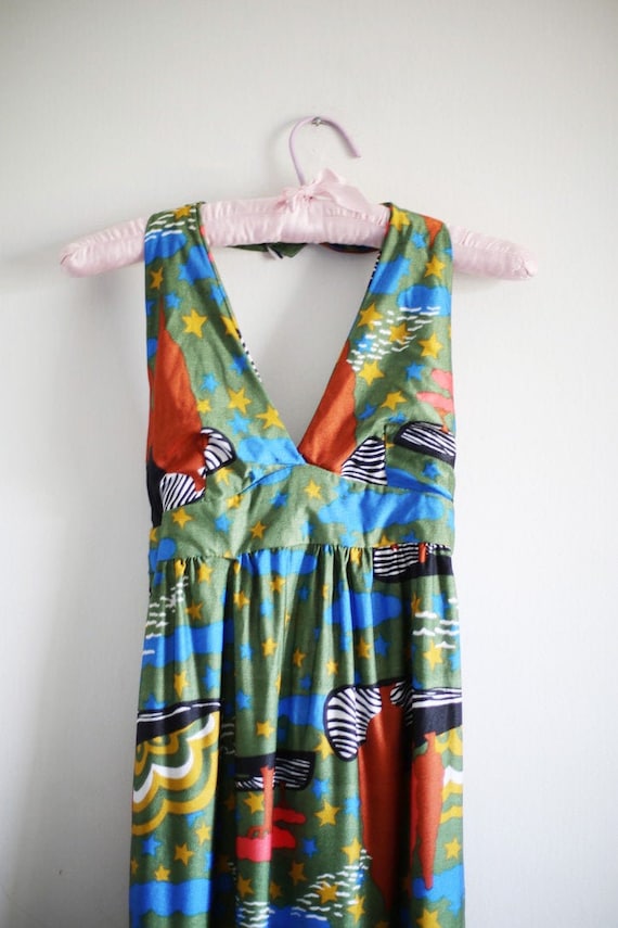 1970s Stars & Trees Print Maxi Dress - image 1