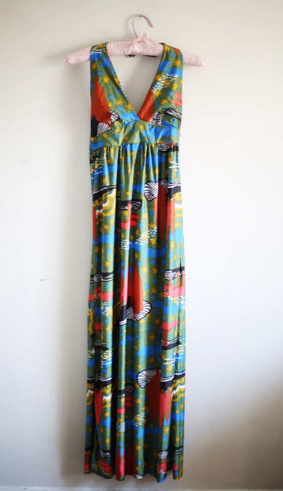 1970s Stars & Trees Print Maxi Dress - image 3