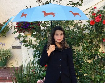 Watercolor Mini Dachshund Dogs Semi-Automatic Foldable Umbrella
