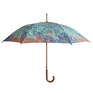 Vincent van Gogh's "Blue Irises" Wooden Stick Rain Umbrella