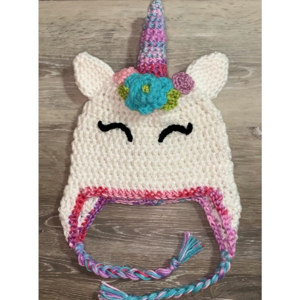 Unicorn Beanie - Crochet Unicorn Hat - Magical Winter Beanie - Rainbow Beanie - Winter Hat - Stocking Stuffer -Earflaps - Warm & Stretchy