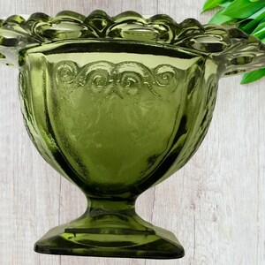Indiana Glass Loraine Planter Avocado Green Square Foot Lace Rim 5&quot;h x 3 1/8&quot;d