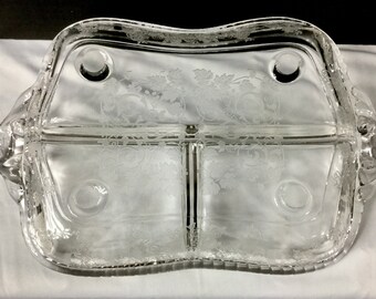 New Martinsville 3 Part Relish Condiment Serving Tray Florentine Pattern