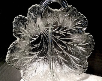 Vintage Indiana Glass Two Part Relish Dish- Pebbled Leaf