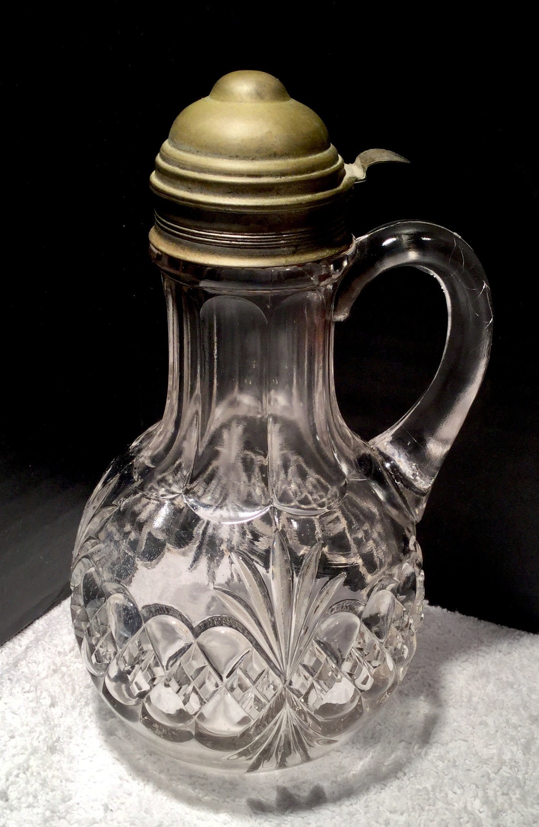 Antique Syrup Pitcher Tarentum Glass Co Atlanta Diamond and Teardrops