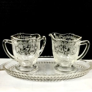 Vintage New Martinsville FLORENTINE Cream and Sugar with Tray