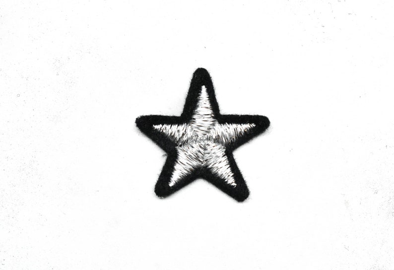 Metallic Star Applique 1.25 Metallic Silver and Black Iron-on Star Patch Applique