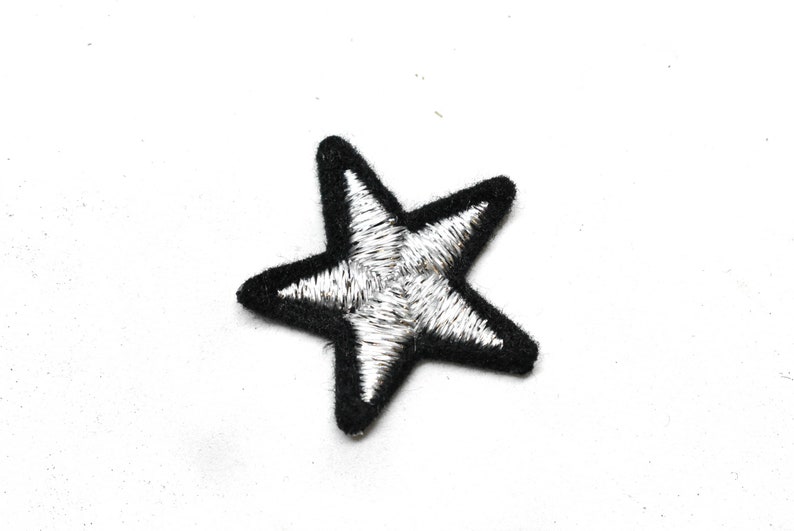 Metallic Star Applique 1.25 Metallic Silver and Black Iron-on Star Patch Applique