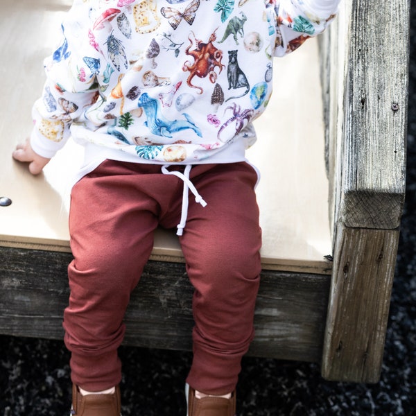 Organic Pocket Joggers, Brick Joggers, Gender Neutral Baby/Toddler/Kids Pants, Leggings, Basics, Handmade Organic Kids Clothing