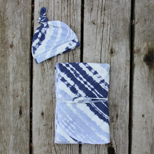 Baby Boy Swaddle Set, Super Soft Newborn Swaddle, Baby Wrap, Coming Home Outfit, Newborn Photo Prop, Topknot Hat, Baby Boy Gift, Baby Shower