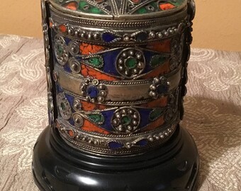 Vintage Moroccan Enamelled Bracelet and Jewlery Box Combo With Stand