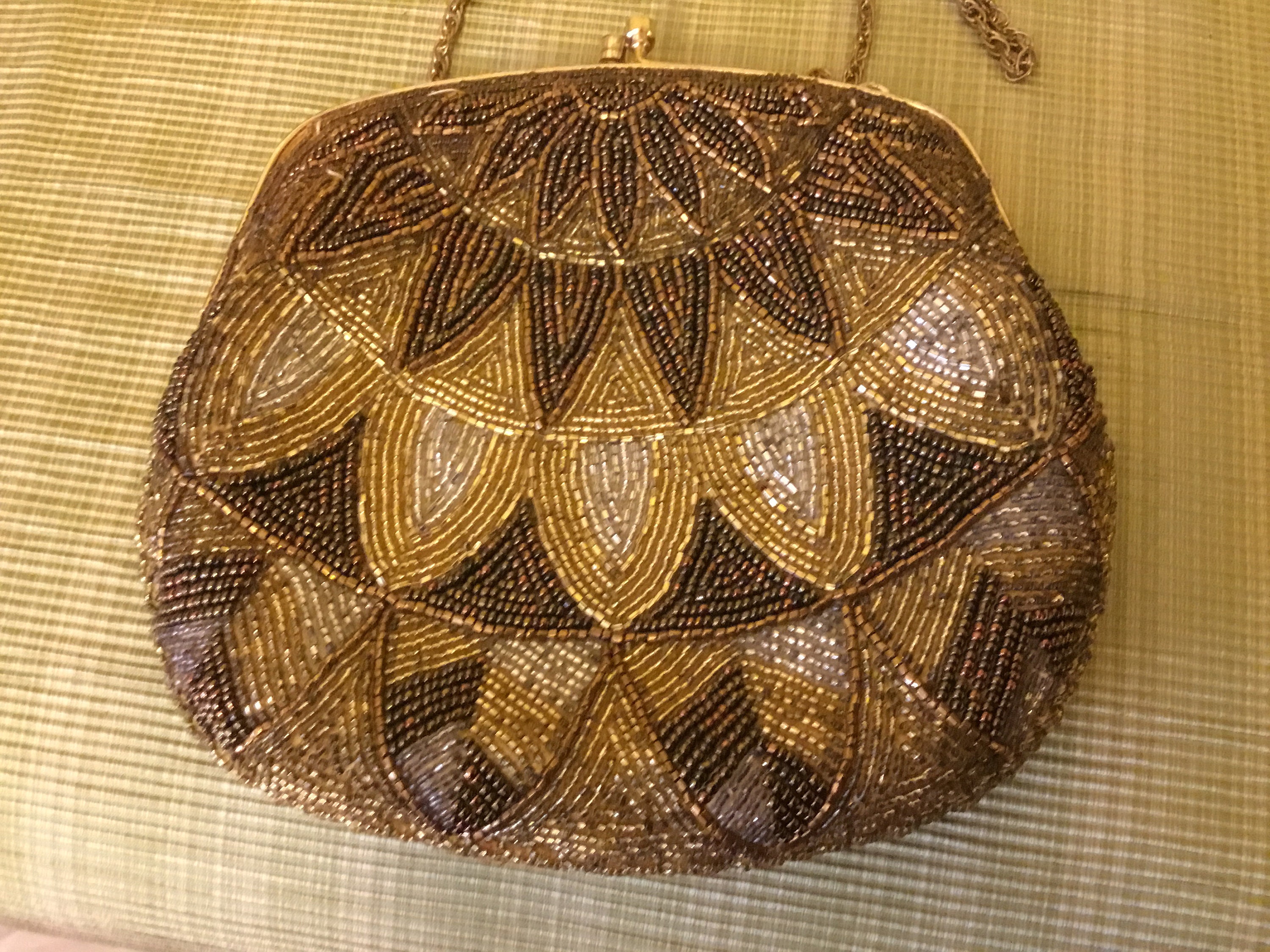 Vintage Magid Gold Beaded Evening Bag Made in Macau -  UK