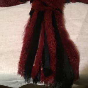 Red with Black stripe Rabbit Fur Scarf with Tails