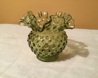 Vintage Fenton Avacado Hobnail Glass Vase