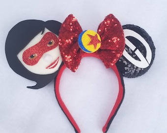 Elastigirl/ The Incredibles/ Mrs Incredibles/Pixar Fest Inspired  Minnie Mouse Ears with Sequins Bow