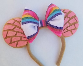 Pink Glitter Concha with a Serape Bow Minnie Ear!