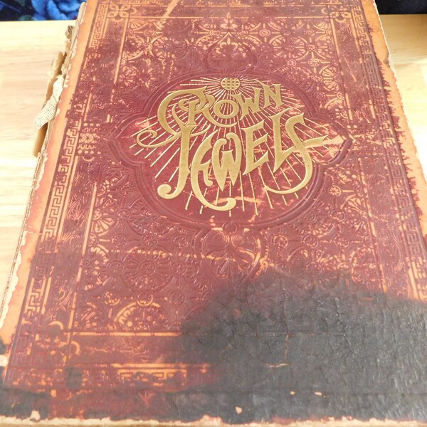 Victorian Book, Crown Jewels, 1887 POOR/CRAFT GRADE (red large hardback set dressing antique junk journal ephemera)