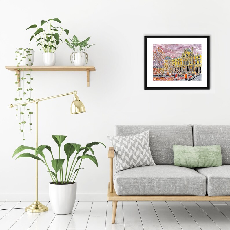 Paris Romanticism contemporary drawing Louvre colorful city limited edition signed print of my acrylic painting Gicl\u00e9e print