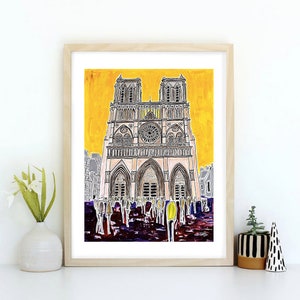Notre Dame Paris, limited edition signed print of my acrylic painting, Giclée print, colorful city drawing, contemporary, romantic Paris