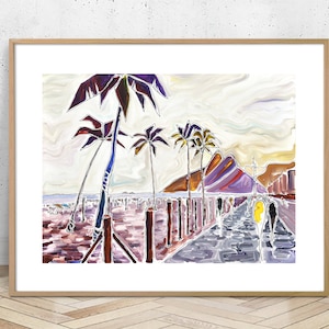Ipanema, Río de Janeiro, Brasil, impresión firmada de edición limitada de mi pintura acrílica, impresión Giclée, ciudad colorida, dibujo, contemporáneo