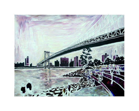 Manhattan Bridge Acryl Malerei Giclee Druck Stadt Malerei Etsy