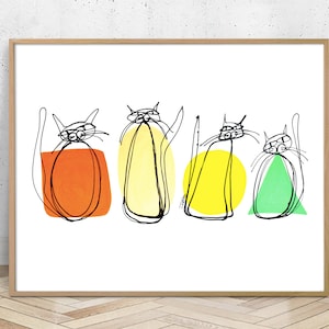 Cats, Funny Cats, limited edition signed print of my acrylic painting - Giclée print- colorful cat drawing