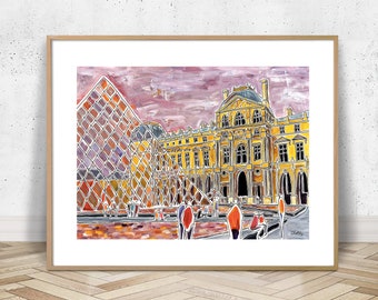 Louvre, Paris, limited edition signed print of my acrylic painting, Giclée print, colorful city, drawing, contemporary, Romanticism