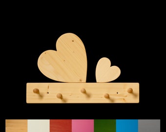 Garderobenleiste Herz aus Holz natur oder mit Wunschfarbe 5 Haken (Garderobenhaken Kindergarderobe)
