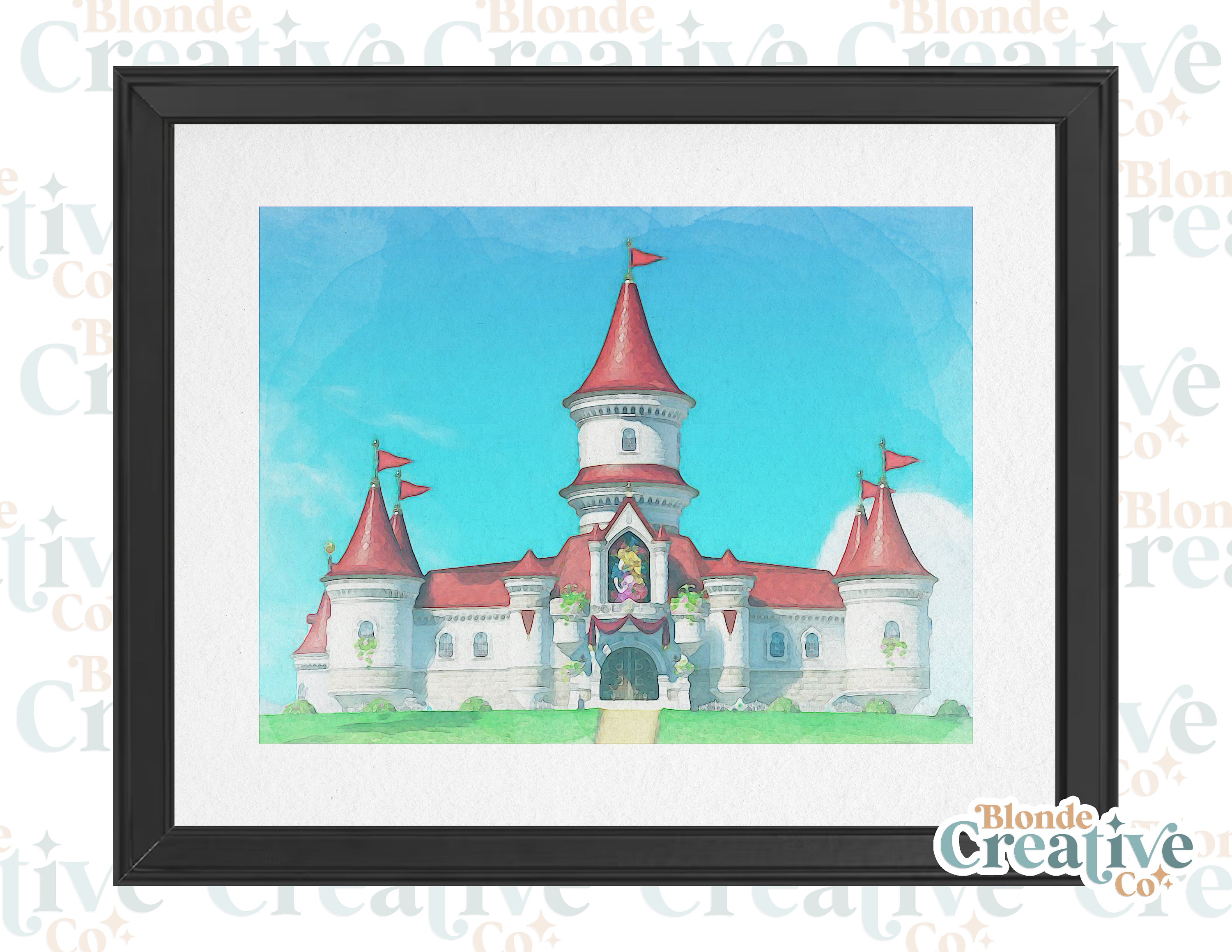 Princess Peach's Castle Digital Watercolor Print Super Mario Poster
