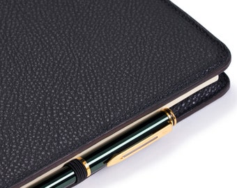 Bloc de notas / cuaderno / diario A5 de cuero de lujo recargable personalizado en cuero de vaca negro texturizado