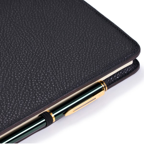 Personalised Refillable Luxury Leather A5 Notepad | Notebook | Journal in Textured Black Cowhide