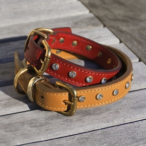 Luxury Dog Collar in Red Vegetan Leather and Crystals
