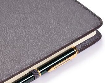 Bloc de notas / cuaderno / diario de cuero de lujo recargable personalizado A5 en cuero de vaca gris texturizado