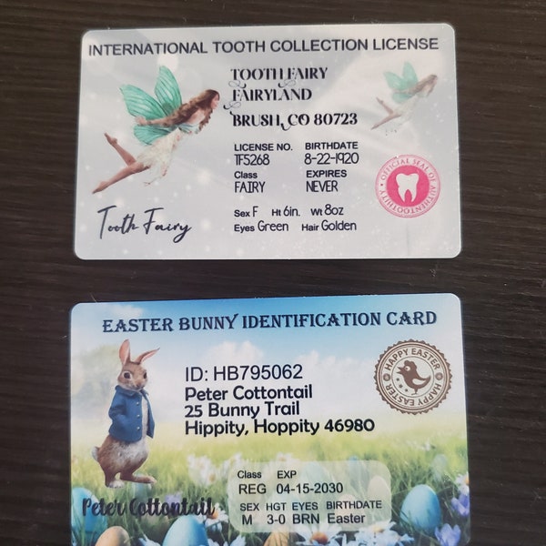 Easter Bunny ID, Tooth Fairy License, Santa, Grinch Identification Card, Driver License, Aluminum Business Card, Imagination Play