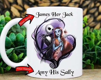 Personalized Jack and Sally Ceramic Coffee Mug, Wedding, Anniversary Gift