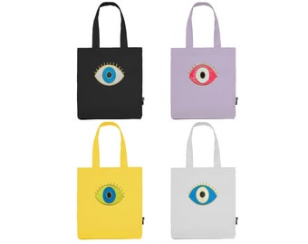 Organic Cotton Evil Eye Tote Bag, Evil Eye Sequin Bag, Evil Eye Organic Shoulder Bag, Bag Gift