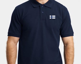 Organic Cotton Finland Flag Polo Shirt, Finnish Flag Polo Shirt, Size S - 5XL
