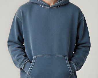 Sudaderas con capucha lisas de algodón orgánico con efecto desgastado, tallas S - XXL