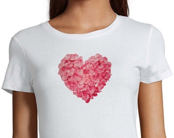 T-shirt Pétales de Rose Coeur en Coton Biologique, Chemise Coeur, Taille XS - 9XL