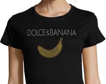 Dolce & Banana Parody Strass T-Shirt, Größe XS - 8XL