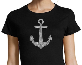 Camiseta Anchor Rhinestone, Camisa Náutica, Camisa Marinera, Talla XS - 8XL