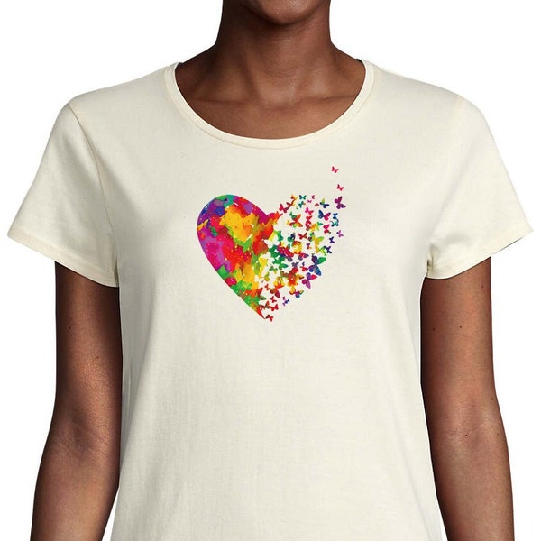 Organic Cotton Heart Butterfly T-shirt, Heart Shirt, Gift Shirt, Gift For Her, Size XS - 3XL