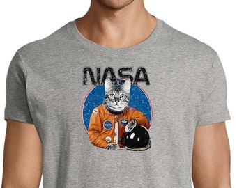 T-shirt NASA Cat en coton biologique, chemise spatiale, chemise astronaute, taille XS - 5XL