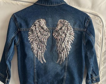 Angel Wings Kids Denim Jacket, Sequin Wings Denim Jacket, Kids Gift, Birthday Gift, Size 8 Years