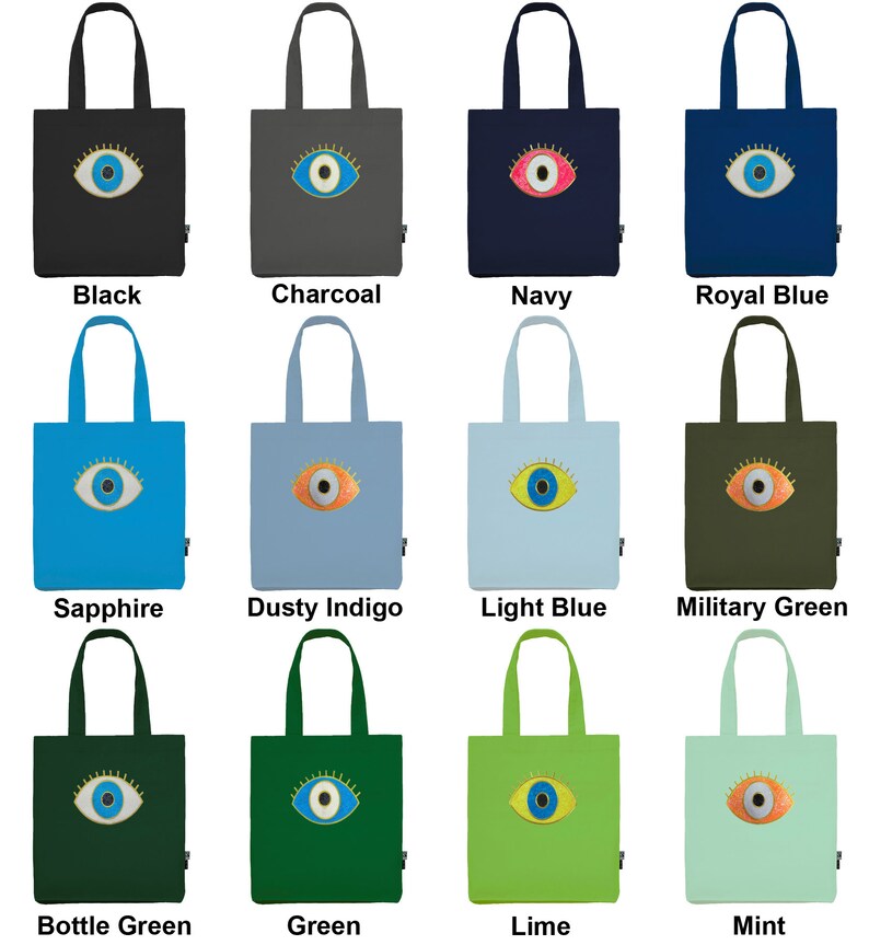 Organic Cotton Evil Eye Tote Bag, Evil Eye Sequin Bag, Evil Eye Organic Shoulder Bag, Bag Gift afbeelding 7