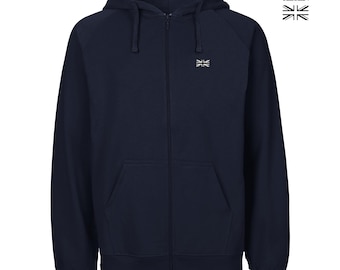 Organic Cotton Union Jack Flag Zipped Hoodie, British Flag Hoodie, United Kingdom Zipped Hoodie, Size XS - 3XL