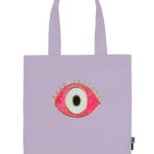 Organic Cotton Evil Eye Tote Bag, Evil Eye Sequin Bag, Evil Eye Organic Shoulder Bag, Bag Gift afbeelding 3