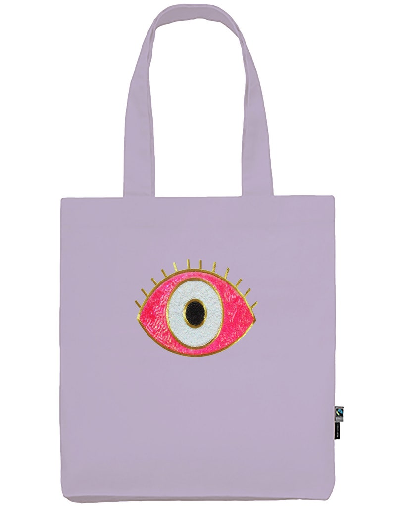 Organic Cotton Evil Eye Tote Bag, Evil Eye Sequin Bag, Evil Eye Organic Shoulder Bag, Bag Gift afbeelding 3